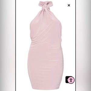 Petite Rose Slinky Knotted Halter Neck Bodycon Dress